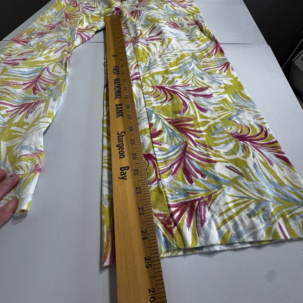* LAND N SEA Linen Blend Pull On Pants Blue FLORAL Crop Elastic Waist Women's M - Picture 8 of 10